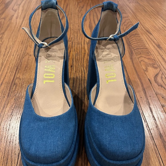 Dolls Kill Denim Blue Platform Heels - Picture 1 of 7